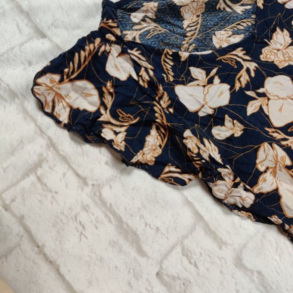 Splendid womens lined tunic ruffle cap sleeve mini dress Navy Blue Floral sz M - Picture 8 of 10